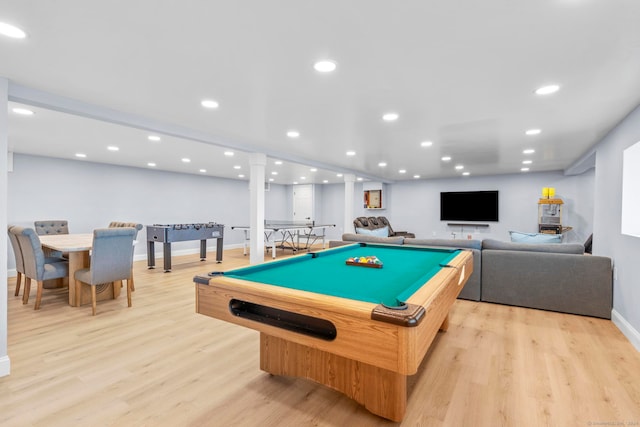 game room featuring light hardwood / wood-style flooring and billiards