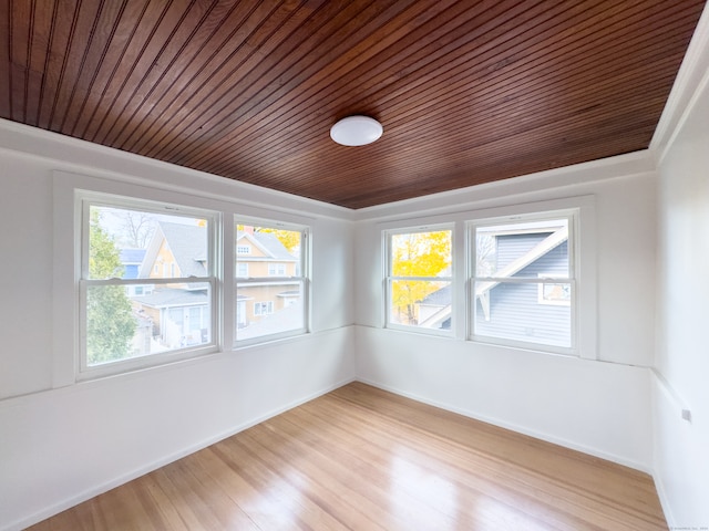 unfurnished room featuring light hardwood / wood-style floors and wood ceiling