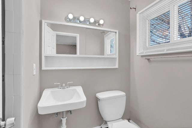 bathroom featuring toilet, a wealth of natural light, and sink