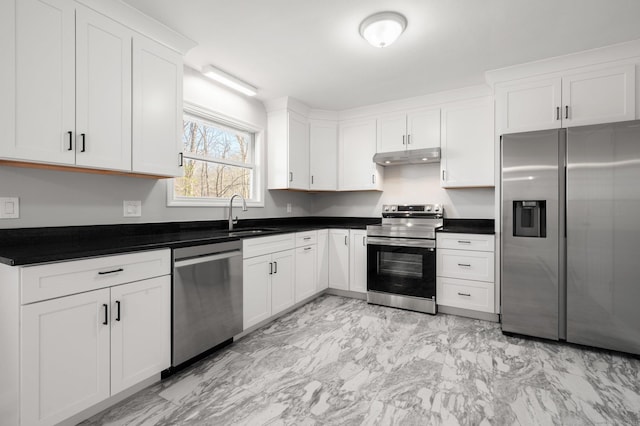 kitchen with white cabinets, sink, and appliances with stainless steel finishes