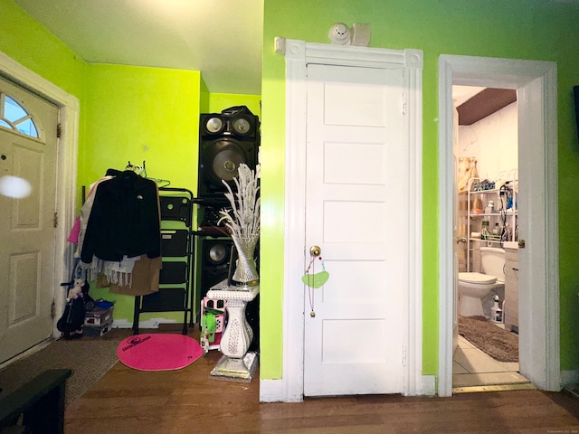 entryway with hardwood / wood-style floors