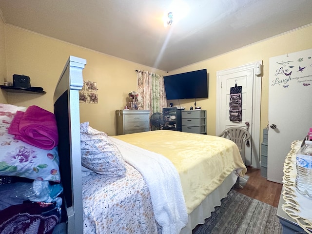 bedroom with dark hardwood / wood-style floors