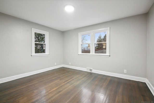 spare room featuring plenty of natural light and dark wood-type flooring