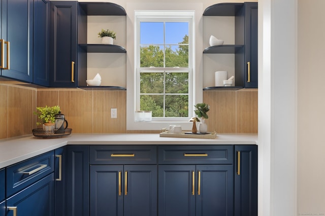 kitchen with blue cabinets