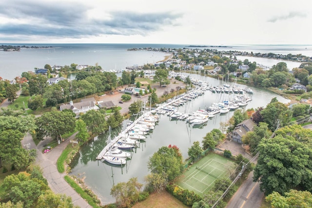 bird's eye view featuring a water view