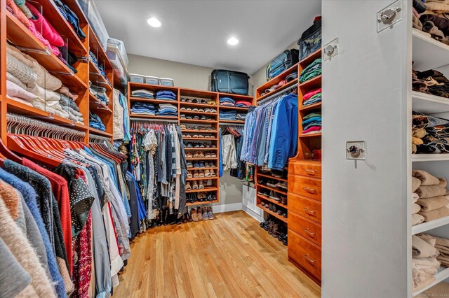 spacious closet featuring light hardwood / wood-style flooring