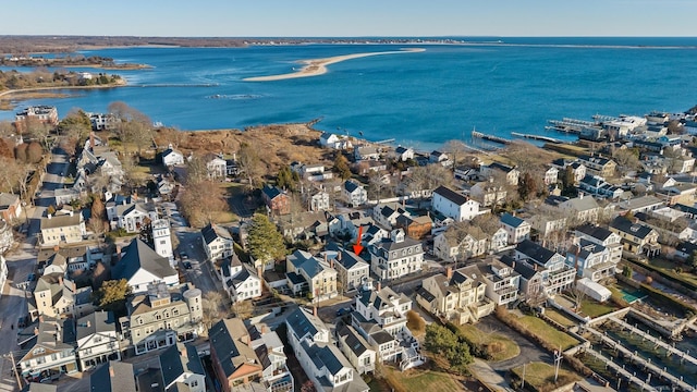 bird's eye view featuring a residential view and a water view