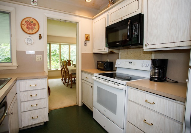 kitchen with dishwasher and white electric range oven