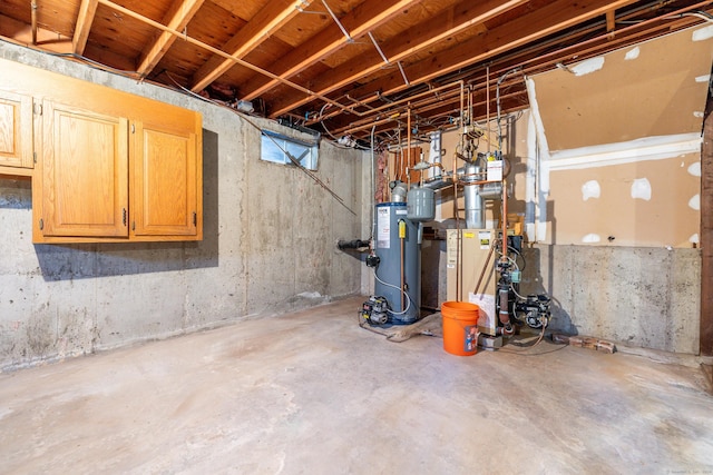 basement featuring gas water heater