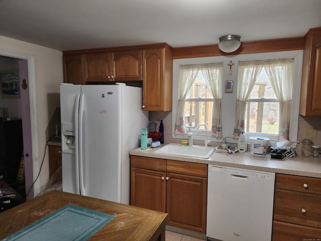 kitchen with sink and white appliances