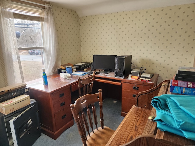 view of carpeted office space