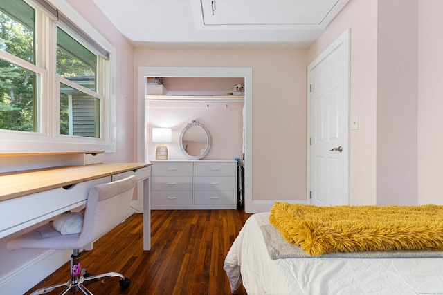 bedroom with a closet and dark hardwood / wood-style floors