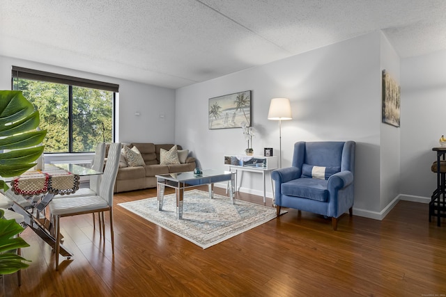 living room featuring hardwood / wood-style floors and a textured ceiling