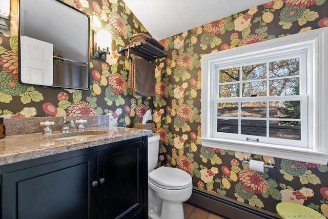 bathroom with hardwood / wood-style floors, vanity, and toilet