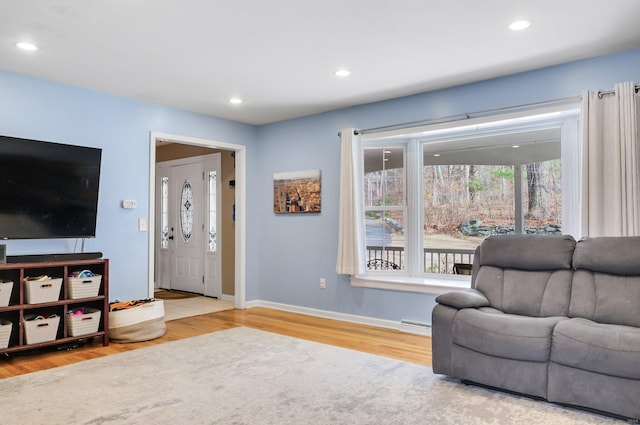 living room with light wood-type flooring