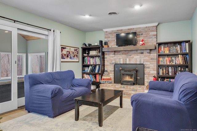 living room with a fireplace