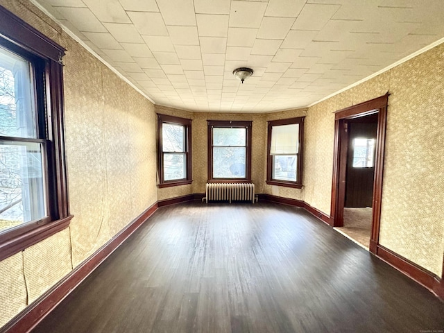 unfurnished sunroom with radiator heating unit