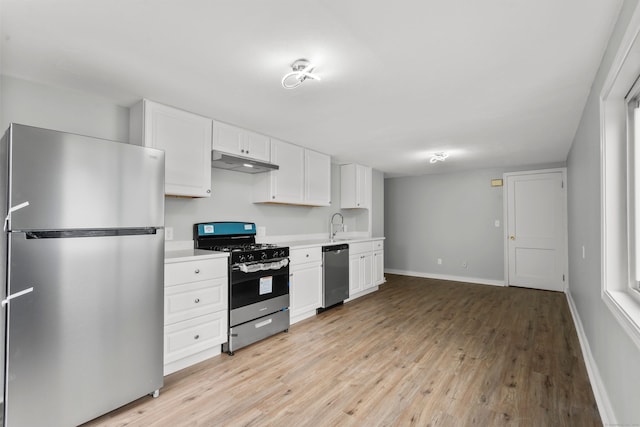 kitchen featuring light hardwood / wood-style floors, white cabinetry, sink, and appliances with stainless steel finishes