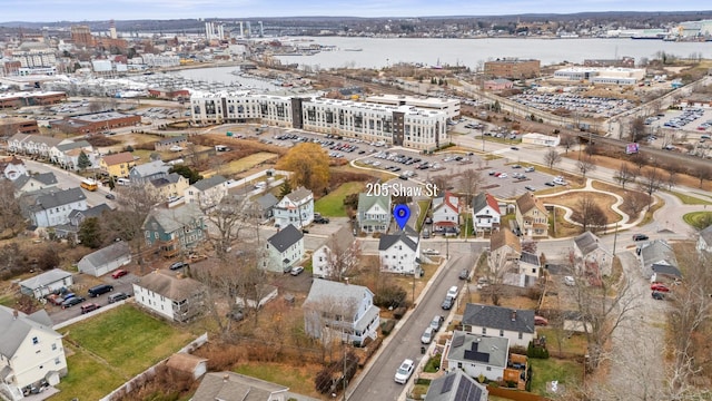 aerial view featuring a water view