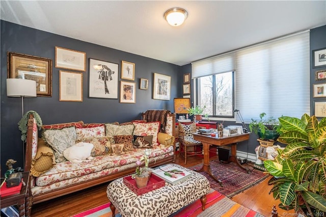 living room with hardwood / wood-style flooring