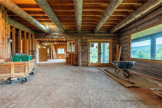 misc room with a mountain view and french doors