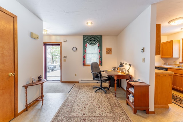 office area featuring baseboard heating