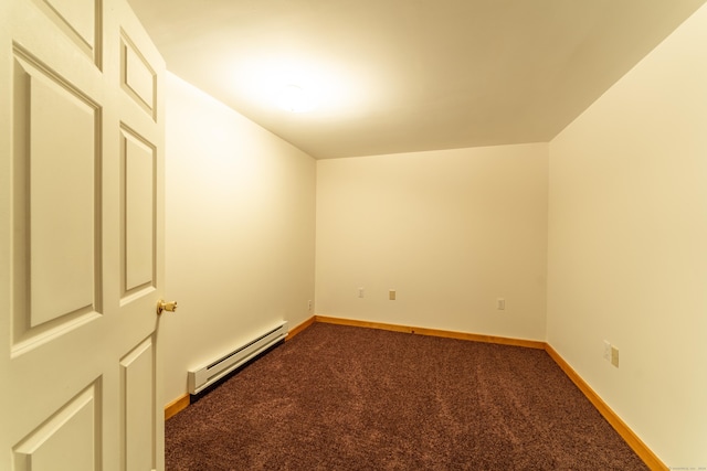 carpeted empty room with baseboard heating