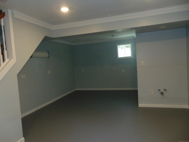 basement featuring crown molding