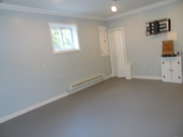 interior space with baseboard heating and crown molding