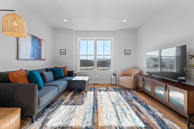 living room with hardwood / wood-style flooring