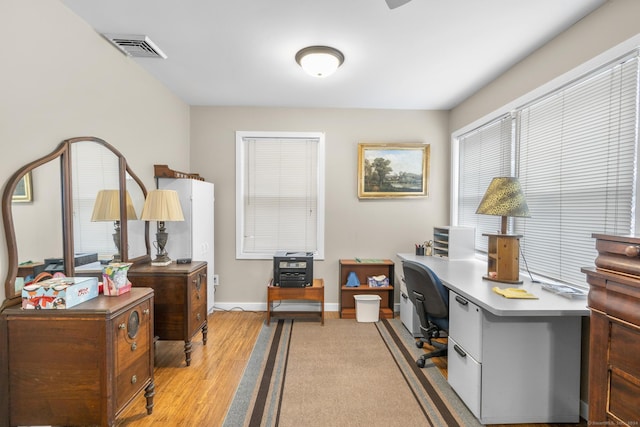 office area featuring light hardwood / wood-style flooring