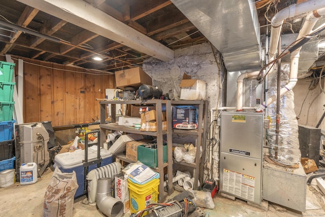 storage room featuring heating unit