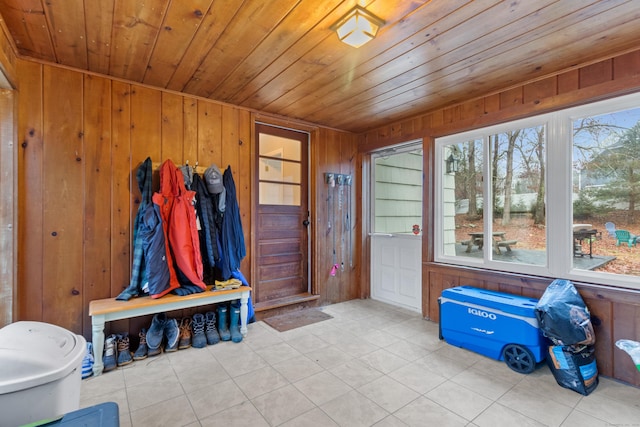 sunroom / solarium featuring wood ceiling