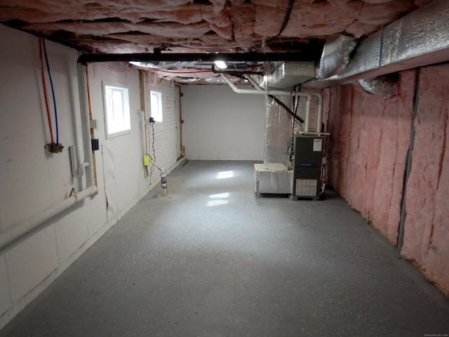 basement featuring heating unit