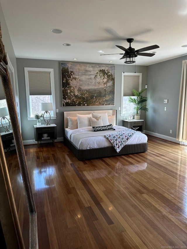 1461 Bunker Hill Rd, Watertown, CT 06795 - bedroom with wood finished floors, a ceiling fan, recessed lighting, and baseboards