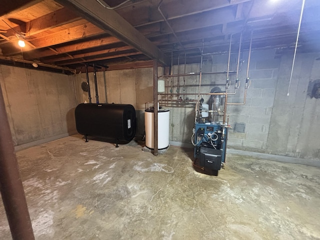 basement featuring water heater