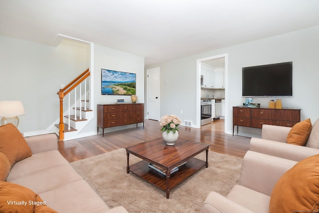 living room with light wood-type flooring