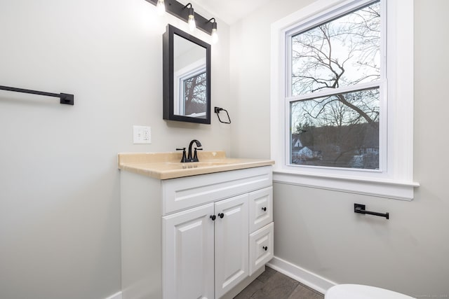 bathroom featuring hardwood / wood-style flooring and vanity