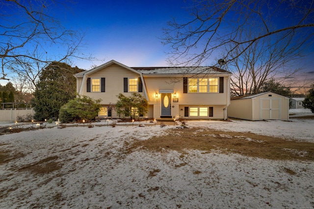 split foyer home featuring a storage unit