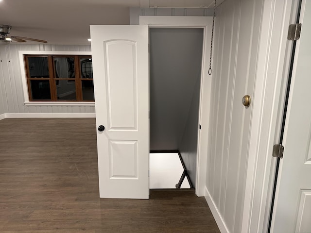 hall featuring dark wood-type flooring