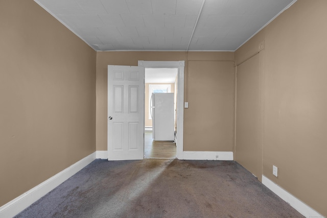 spare room featuring carpet flooring and crown molding