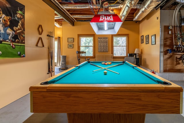 recreation room with concrete floors and pool table