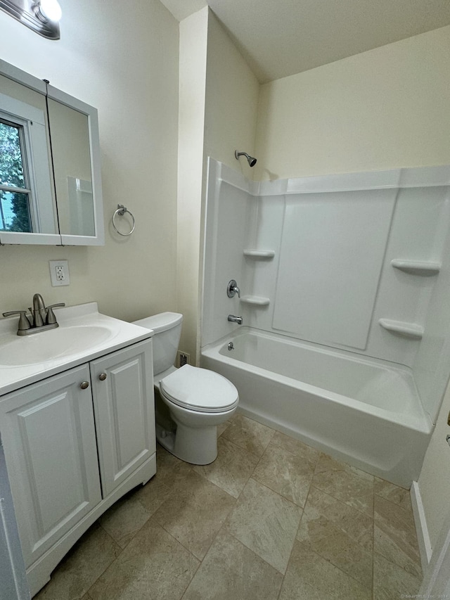 full bathroom with vanity, toilet, and shower / bathtub combination