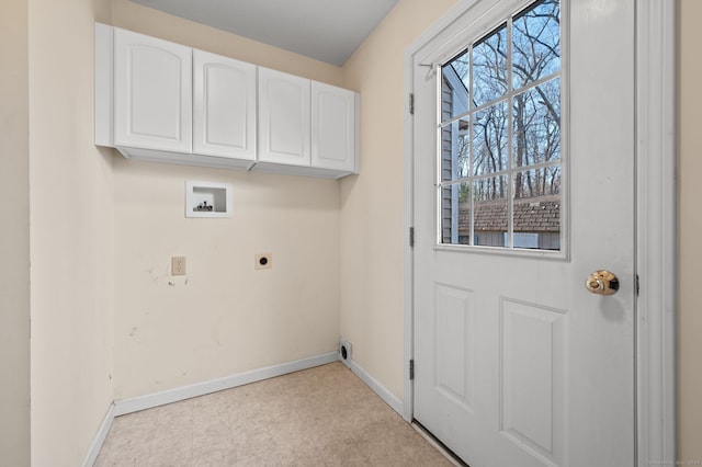 laundry room featuring hookup for an electric dryer, cabinets, and hookup for a washing machine