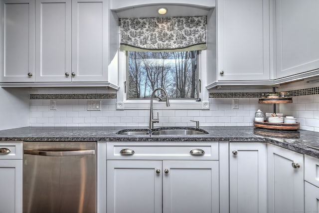 kitchen with sink, white cabinets, and stainless steel dishwasher