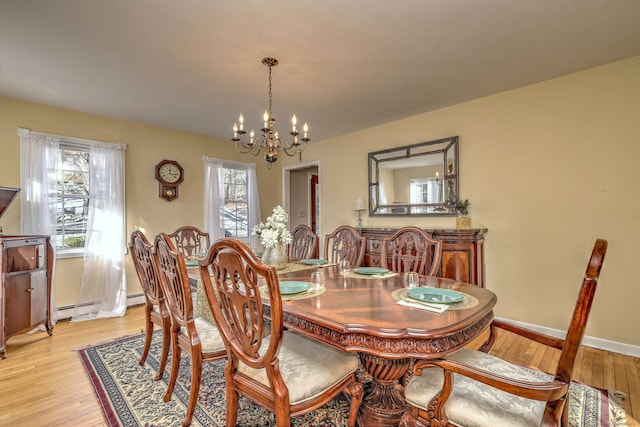 dining room featuring an inviting chandelier and light hardwood / wood-style flooring