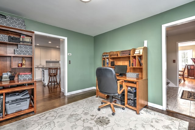 office space featuring dark hardwood / wood-style floors