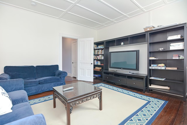 living room with dark wood-type flooring