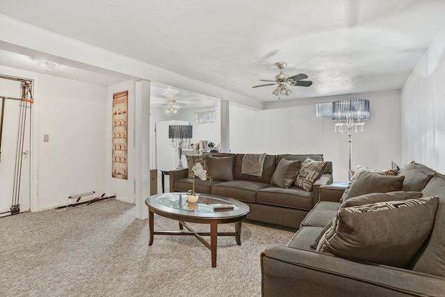 living room featuring light colored carpet