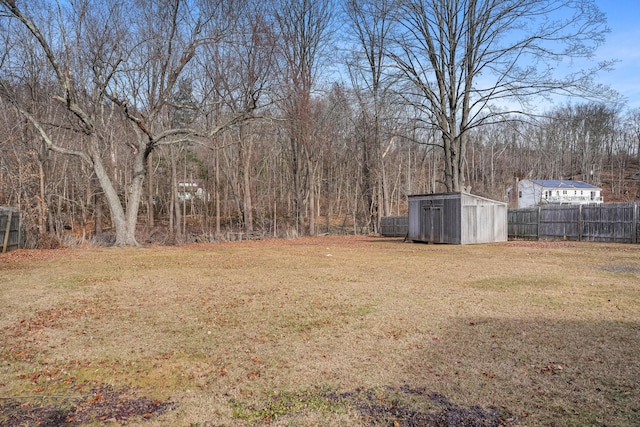 view of yard featuring a shed